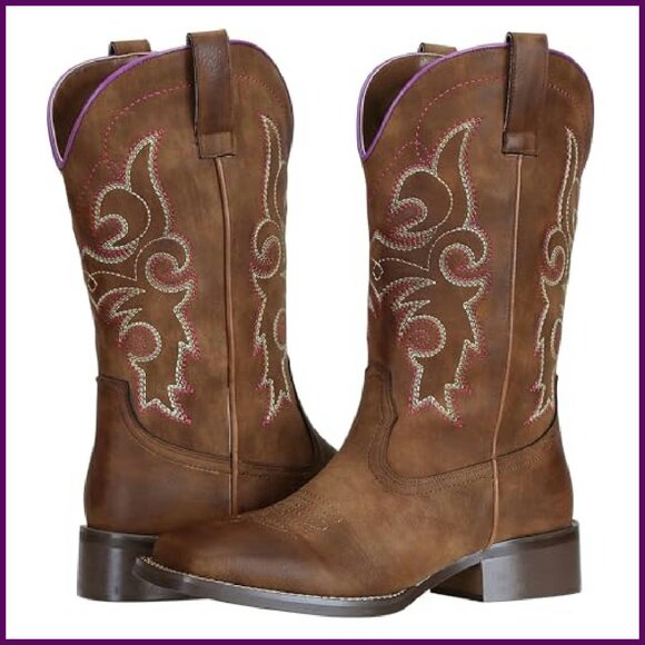 Wide Calf Square Toe Cowboy Boots Mid-Calf Western Boots Women's - Picture 2 of 8